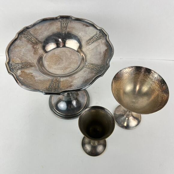Group of Silverplate Goblets and Compote Dish - Picture 2 of 10